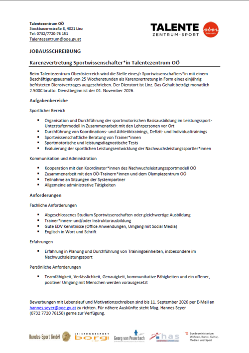 Karenzvertretung SpoWi TZ 2026 (Quelle: )